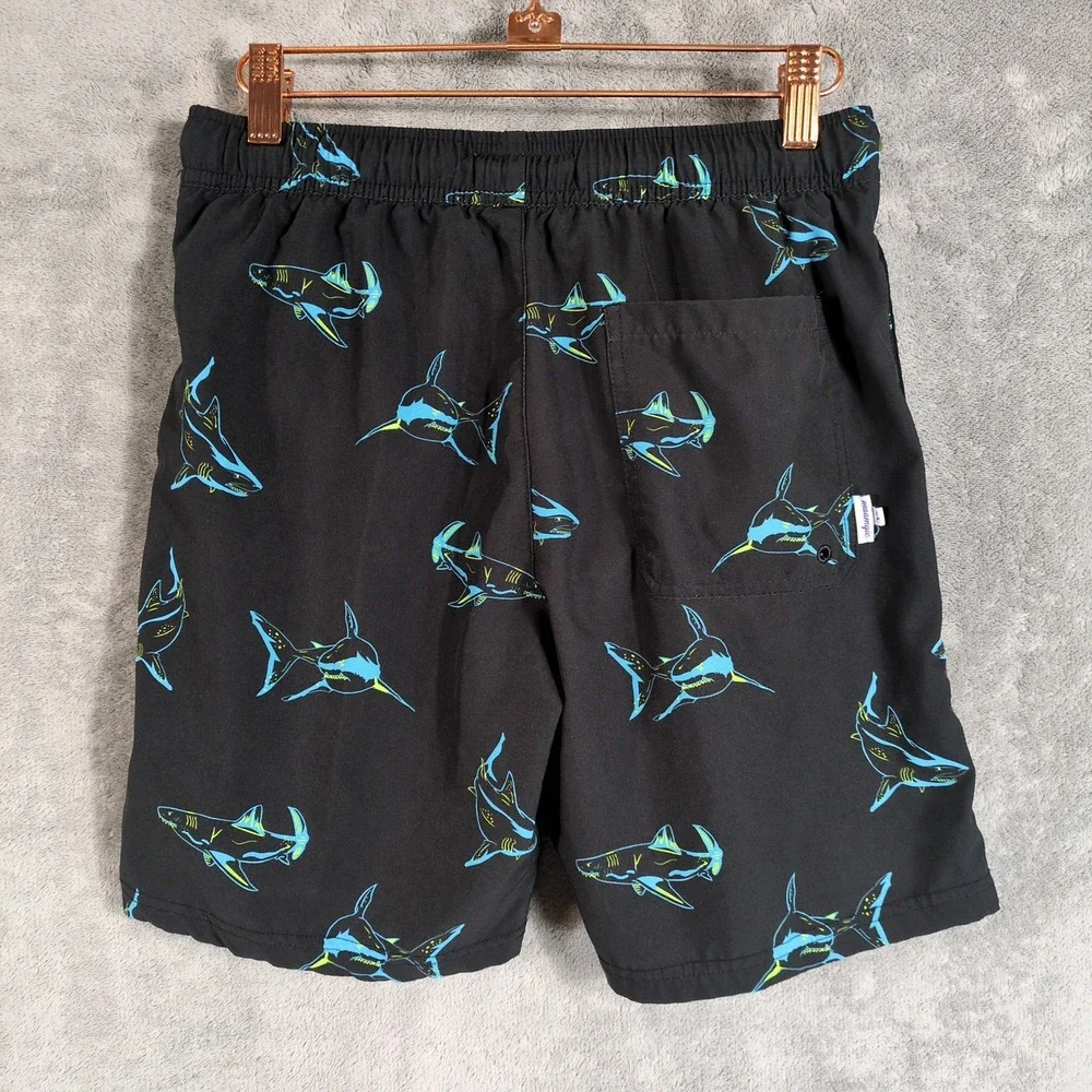Maamgic Boys Shark Print Swim Trunks Black Blue Size‎ 14/16 Kids Board Shorts